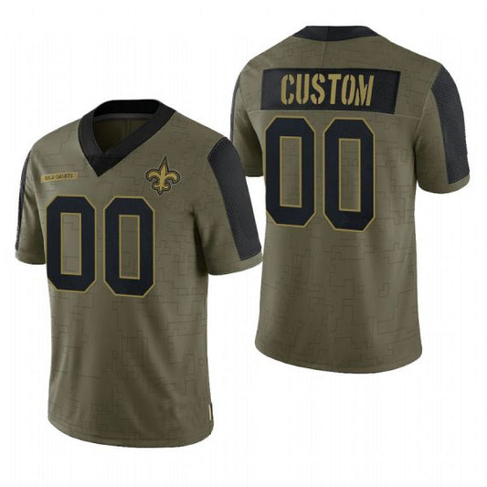 Custom NO.Saints Olive 2022 Salute To Service Limited Football Jersey - Main View