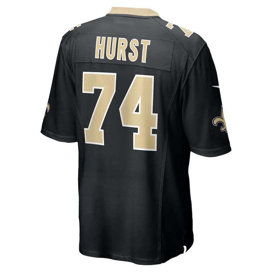 NO.Saints #74 James Hurst Black Game Jersey Stitched American Football Jerseys - Main View