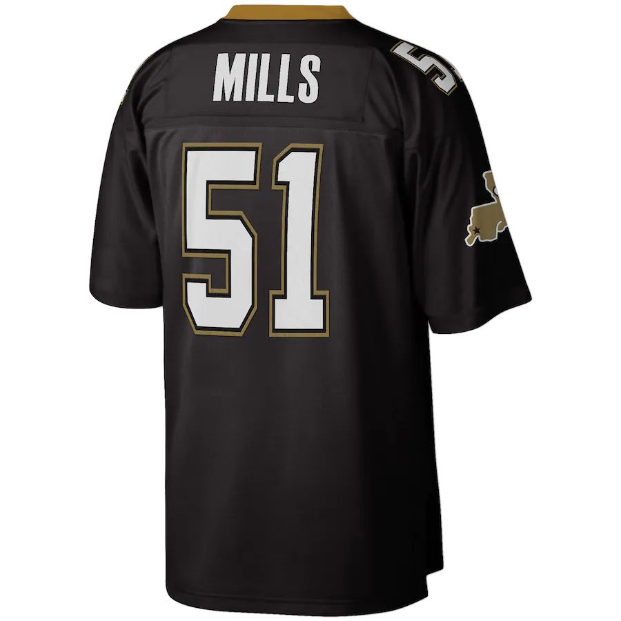 NO.Saints #51 Sam Mills Mitchell & Ness Black 1987 Legacy Replica Jersey Stitched American Football Jerseys - Main View