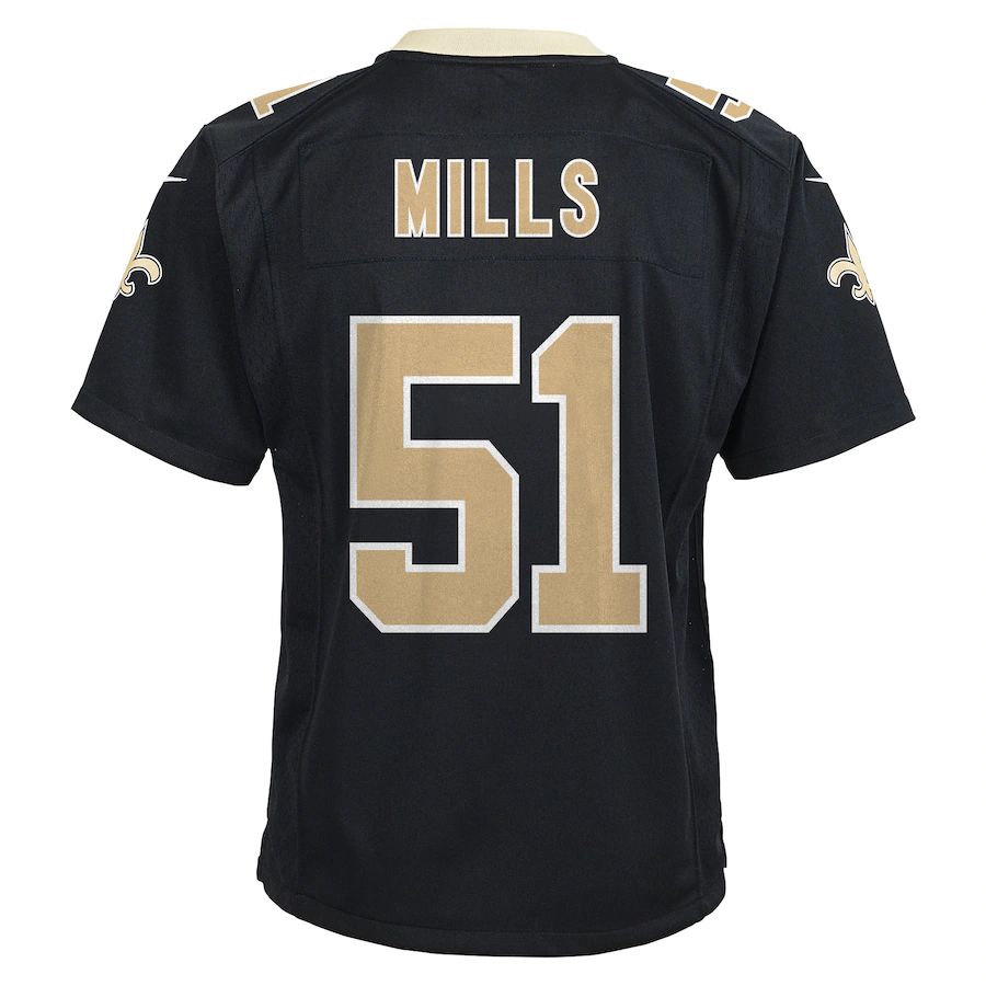 NO.Saints #51 Sam Mills Black Retired Game Jersey Stitched American Football Jerseys - Main View