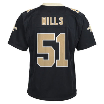 NO.Saints #51 Sam Mills Black Retired Game Jersey Stitched American Football Jerseys - Main View