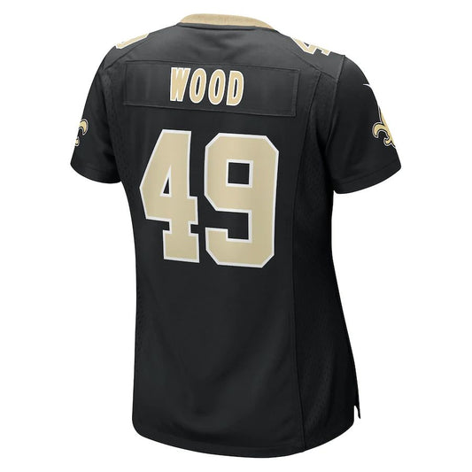 NO.Saints #49 Zach Wood Black Game Jersey Stitched American Football Jerseys - Main View