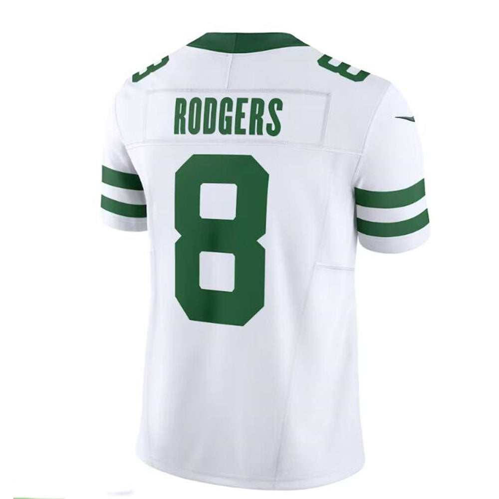 NY.Jets #8 Aaron Rodgers White Legacy Vapor F.U.S.E. Limited Jersey Stitched American Football Jerseys - Main View