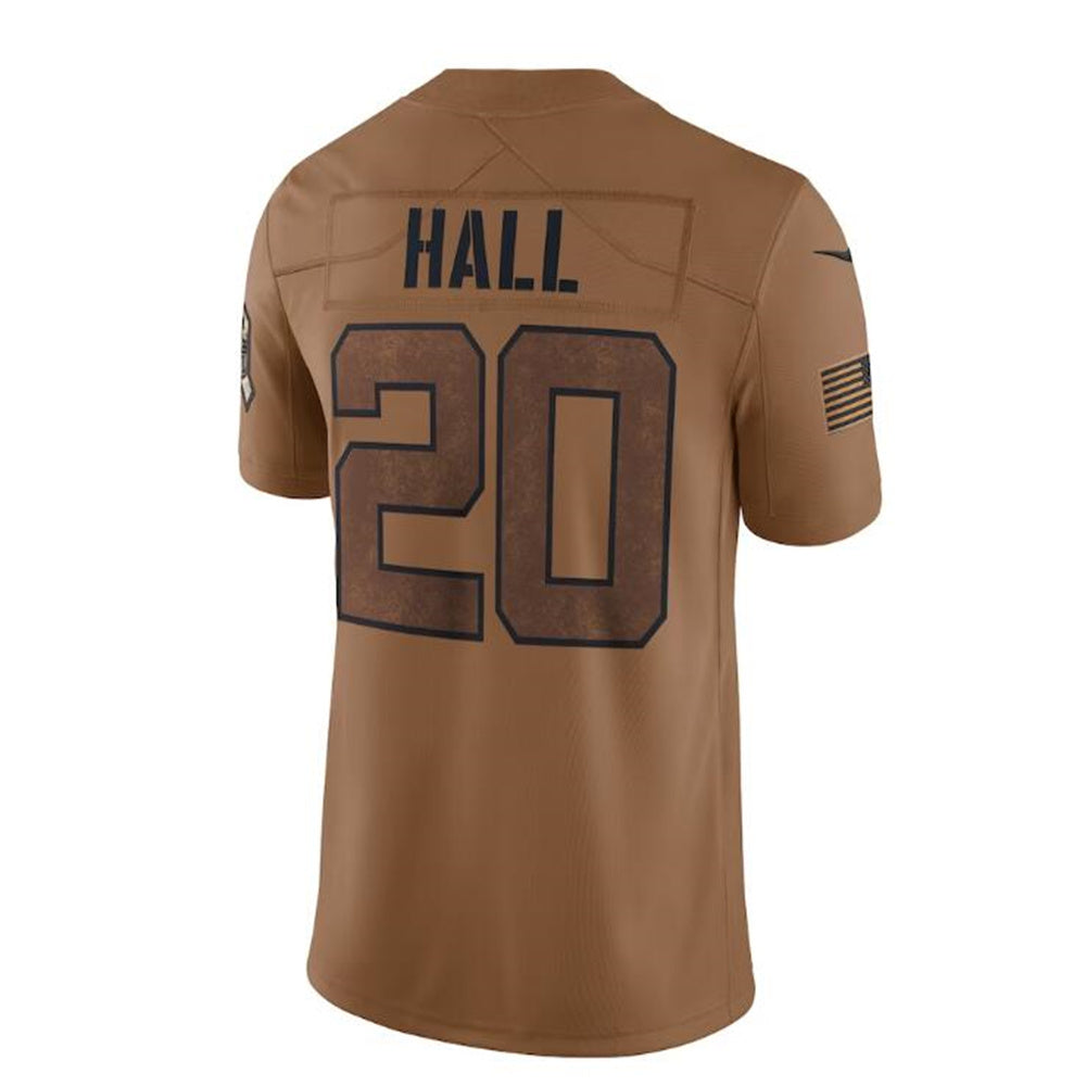 NY.Jets #20 Breece Hall Brown 2023 Salute To Service Limited Jersey Stitched American Football Jerseys - Main View