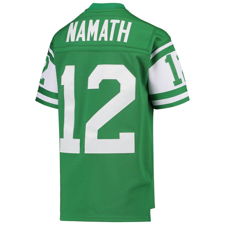 NY.Jets #12 Joe Namath Mitchell & Ness Green 1968 Legacy Retired Player Jersey Stitched American Football Jerseys - Main View