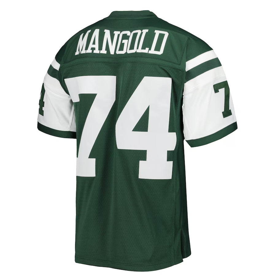 New York Jets #74 Nick Mangold Mitchell & Ness Legacy Replica Jersey - Green American Football Jerseys - Main View