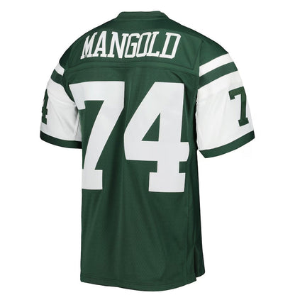 New York Jets #74 Nick Mangold Mitchell & Ness Legacy Replica Jersey - Green American Football Jerseys - Main View