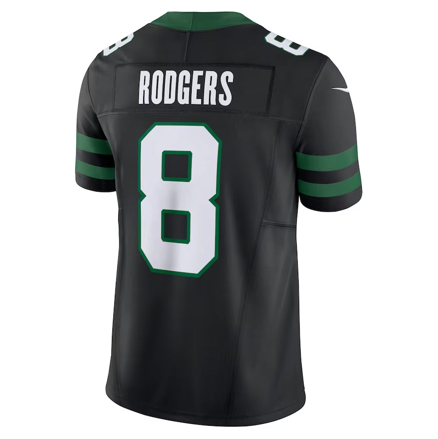 NY.Jets #8 Aaron Rodgers Alternate Vapor F.U.S.E. Limited Jersey - Legacy Black American Football Jerseys - Main View