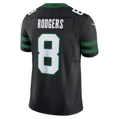 NY.Jets #8 Aaron Rodgers Alternate Vapor F.U.S.E. Limited Jersey - Legacy Black American Football Jerseys - Main View