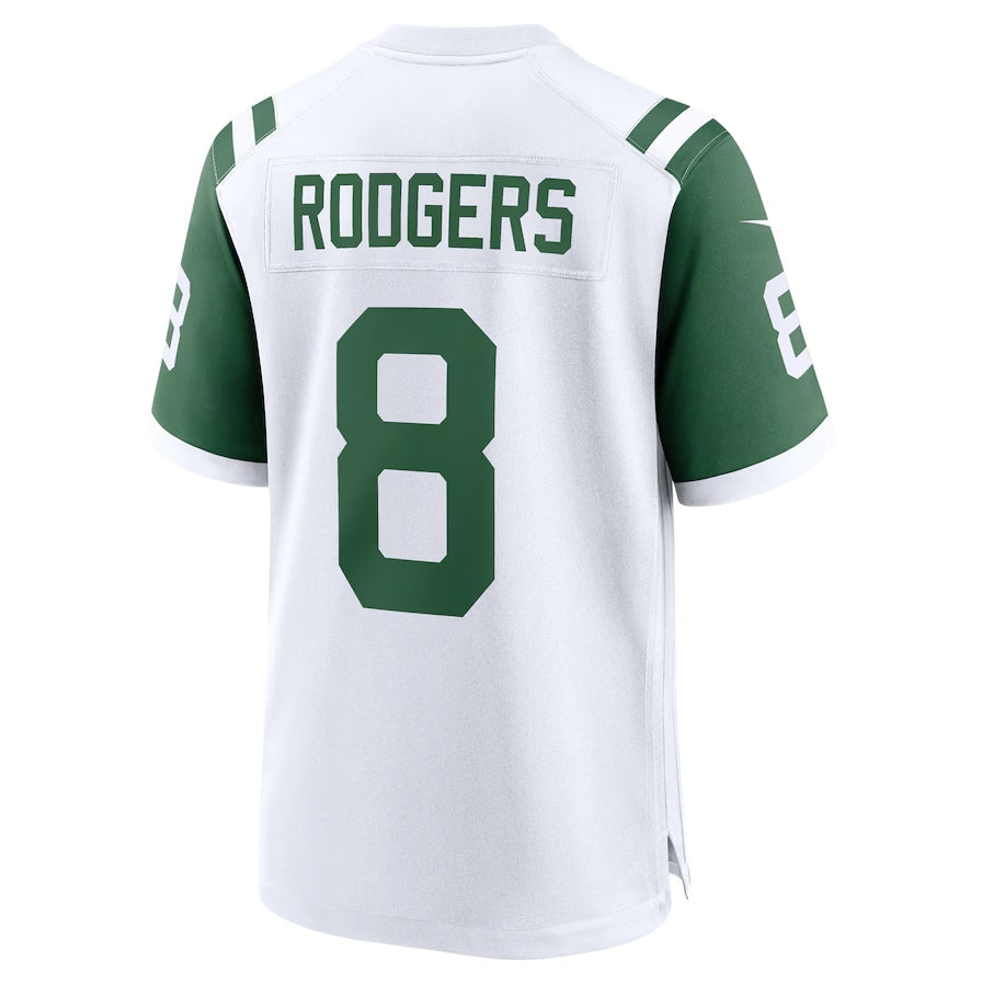 NY.Jets #8 Aaron Rodgers Classic Alternate Game Jersey - White American Football Jerseys - Main View