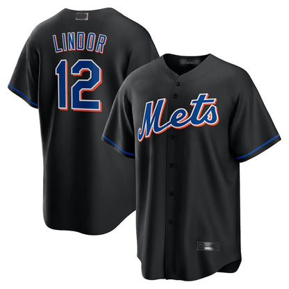 New York Mets #12 Francisco Lindor Black 2022 Alternate Replica Player Jersey Baseball Jerseys - Main View