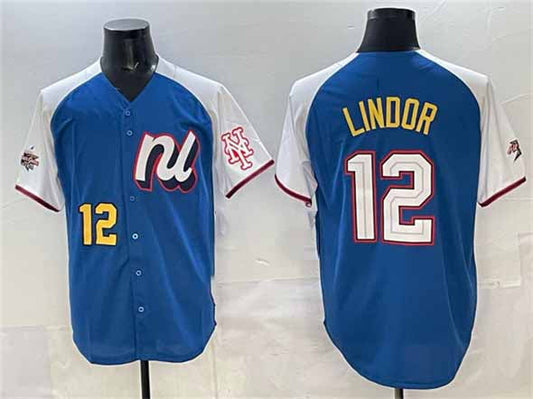 New York Mets National League #12 Francisco Lindor Blue Alternate 2025 All-Star Edition Limited Stitched Baseball Jersey - Main View