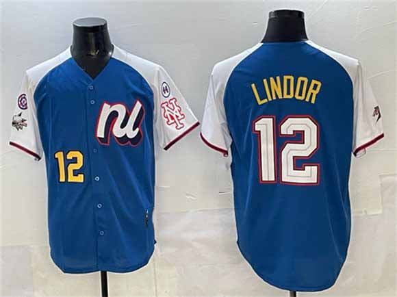 New York Mets National League #12 Francisco Lindor Blue Alternate 2025 All-Star With Patch Edition Limited Stitched Baseball Jersey - Main View