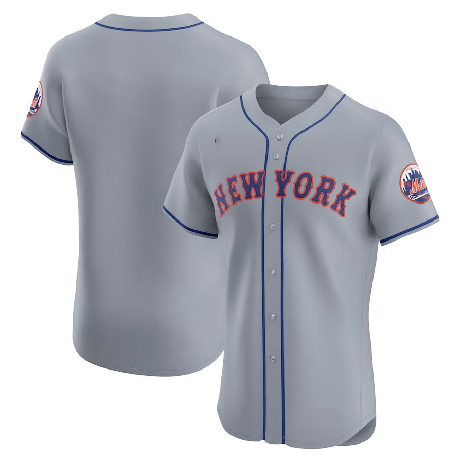 New York Mets Road Vapor Premier Elite Patch Jersey - Gray Stitched Baseball Jersey - Main View