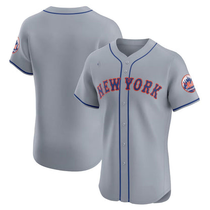 New York Mets Road Vapor Premier Elite Patch Jersey - Gray Stitched Baseball Jersey - Main View