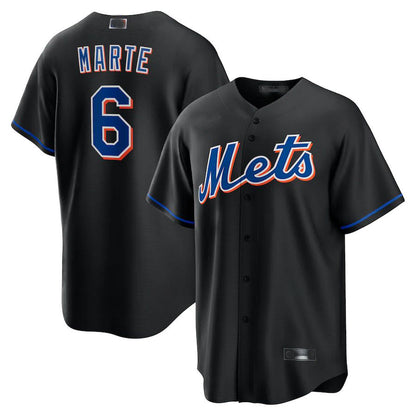New York Mets #6 Starling Marte Black Alternate Replica Player Jersey Baseball Jerseys - Main View