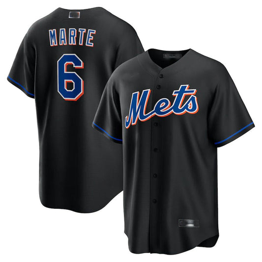 New York Mets #6 Starling Marte Black Alternate Replica Player Jersey Baseball Jerseys - Main View