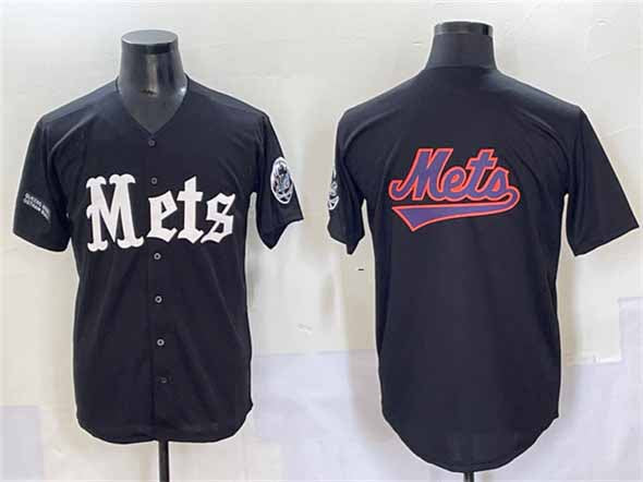 New York Mets Team Big Logo Black 'Gotham Gothic Edition' Vapor Premier Limited Stitched Baseball Jersey - Main View