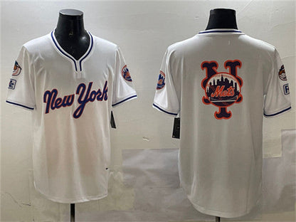 New York Mets Team Big Logo White 2025 Spring Training Stitched Baseball Jersey - Main View