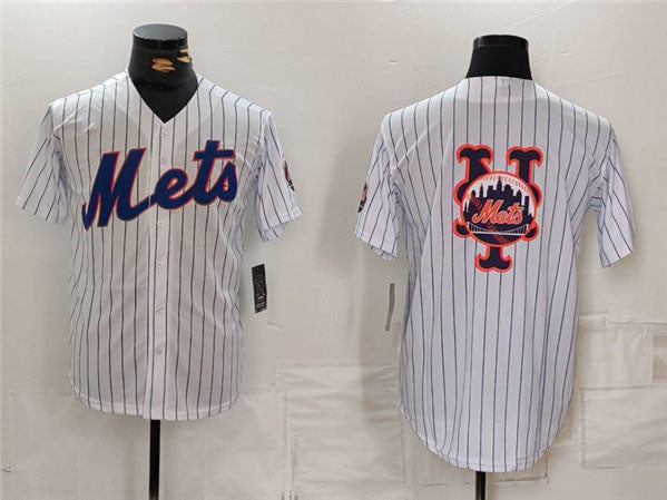 New York Mets White Team Big Logo Cool Base Stitched Baseball Jersey - Main View