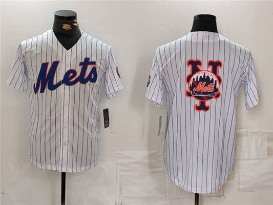 New York Mets White Team Big Logo Cool Base Stitched Baseball Jersey - Main View