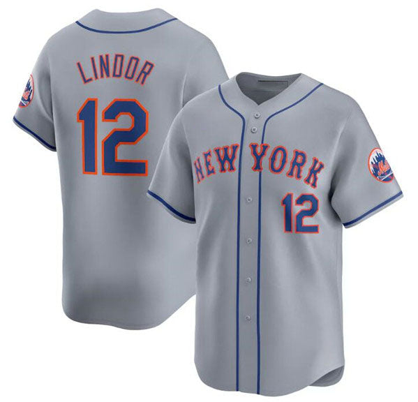 New York Mets #12 Francisco Lindor 2024 Gray Away Limited Stitched Baseball Jersey - Main View