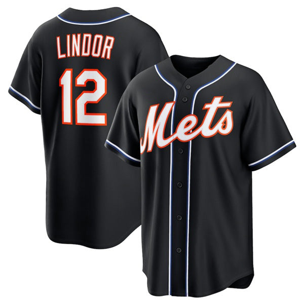 New York Mets #12 Francisco Lindor 2026 Black Out Stitched Baseball Jersey - Main View