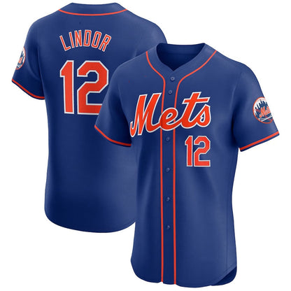 New York Mets #12 Francisco Lindor Alternate Elite Player Jersey - Royal Stitched Baseball Jersey - Main View