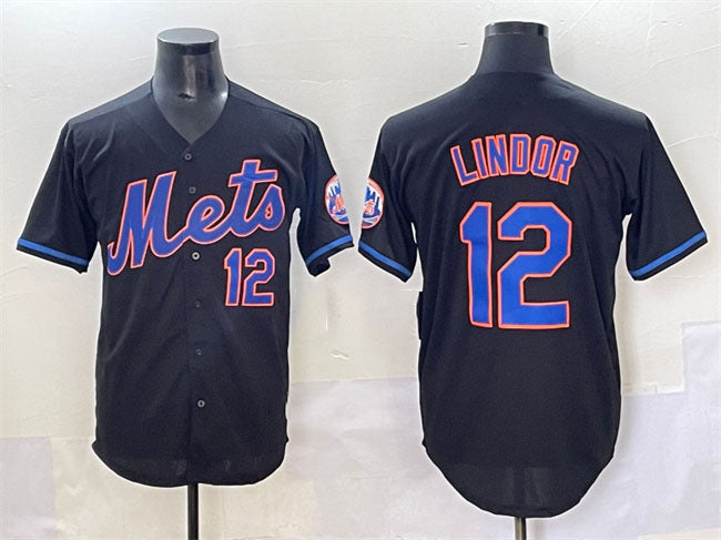 New York Mets #12 Francisco Lindor Black Alternate Limited Stitched Baseball Jersey - Main View