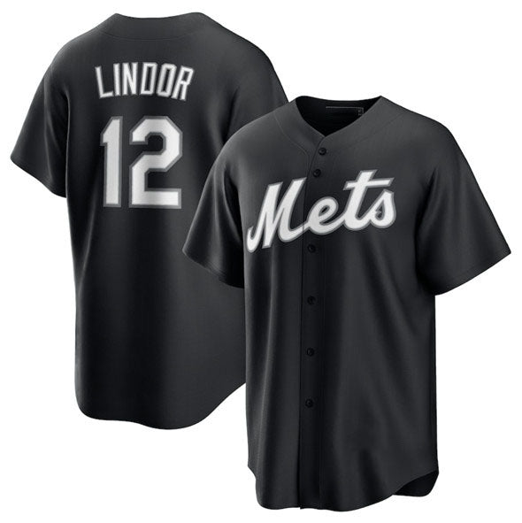New York Mets #12 Francisco Lindor Black Lights Out Limited Stitched Baseball Jersey - Main View