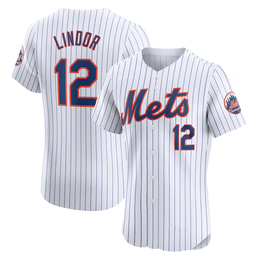New York Mets #12 Francisco Lindor Home Elite Jersey - White Stitched Baseball Jersey - Main View