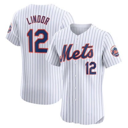 New York Mets #12 Francisco Lindor Home Elite Jersey - White Stitched Baseball Jersey - Main View
