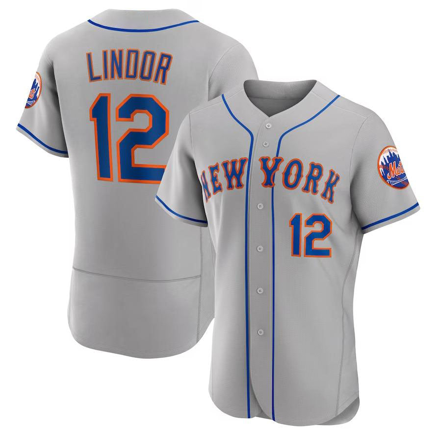 New York Mets #12 Francisco Lindor Gray Home Replica Player Jersey Baseball Jerseys - Main View