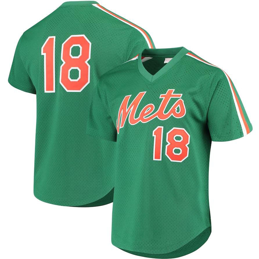 New York Mets #18 Darryl Strawberry Green Mitchell & Ness Cooperstown Mesh Batting Practice Jersey Baseball Jerseys - Main View