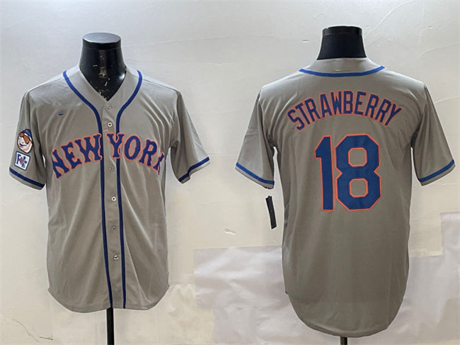 New York Mets #18 Darryl Strawberry Grey 2025 Spring Training Cool Base Stitched Baseball Jersey - Main View