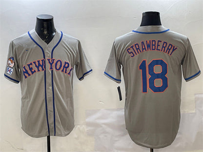 New York Mets #18 Darryl Strawberry Grey 2025 Spring Training Cool Base Stitched Baseball Jersey - Main View
