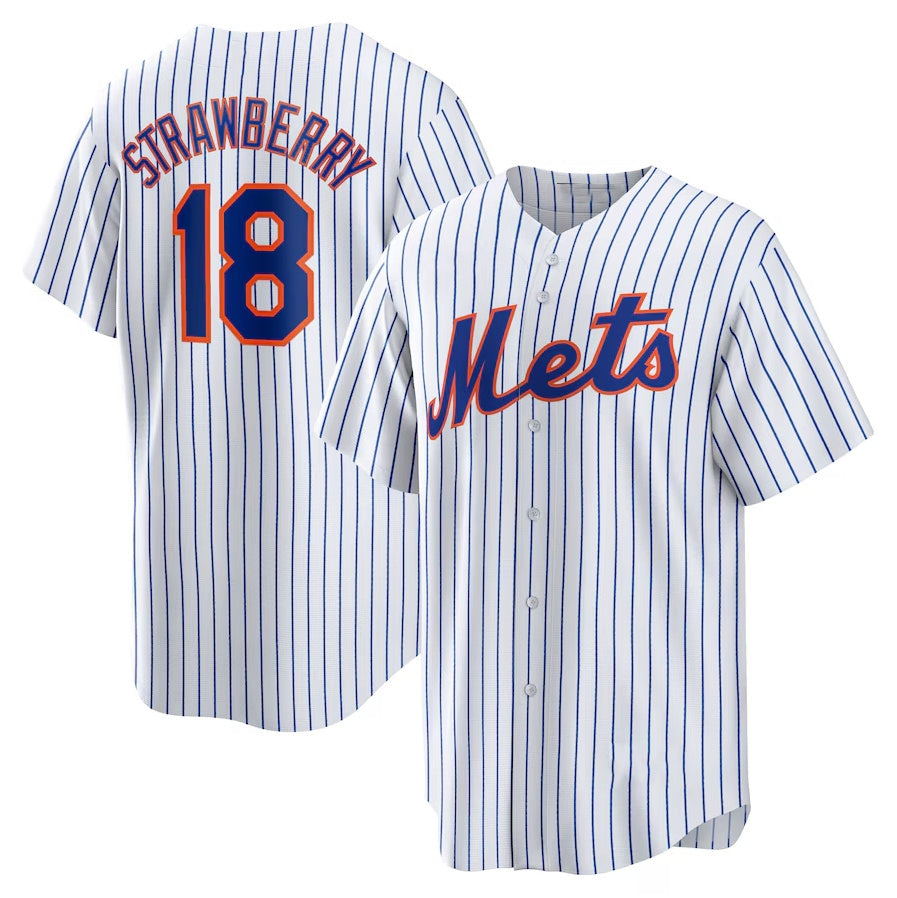 New York Mets #18 Darryl Strawberry Home Replica Retired Player Jersey - White Stitched Baseball Jersey - Main View