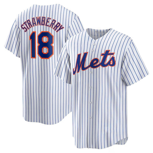 New York Mets #18 Darryl Strawberry Home Replica Retired Player Jersey - White Stitched Baseball Jersey - Main View