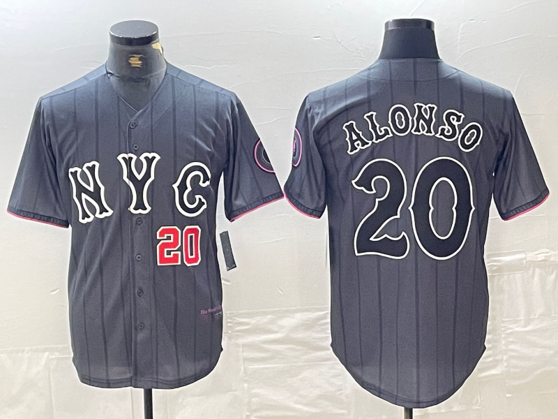 New York Mets #20 Pete Alonso Number Grey 2024 City Connect Cool Base Stitched Baseball Jerseys - Main View