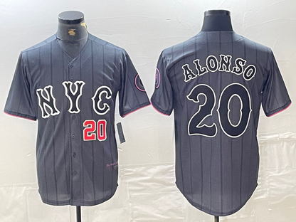 New York Mets #20 Pete Alonso Number Grey 2024 City Connect Cool Base Stitched Baseball Jerseys - Main View