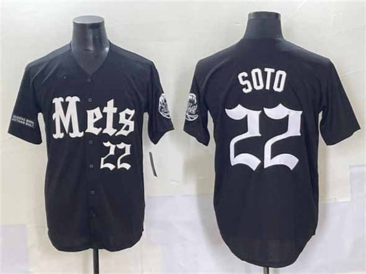 New York Mets #22 Juan Soto Black 'Gotham Gothic Edition' Vapor Premier Limited Stitched Baseball Jersey - Main View