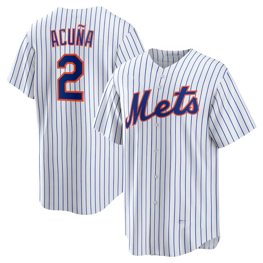 New York Mets #2 Luisangel Acuña Home Replica Player Jersey - White Stitched Baseball Jersey - Main View