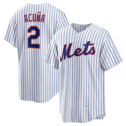 New York Mets #2 Luisangel Acuña Home Replica Player Jersey - White Stitched Baseball Jersey - Main View