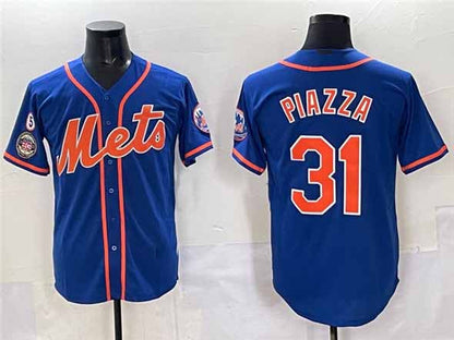 New York Mets #31 Mike Piazza Blue With Patch Cool Base Stitched Baseball Jersey - Main View