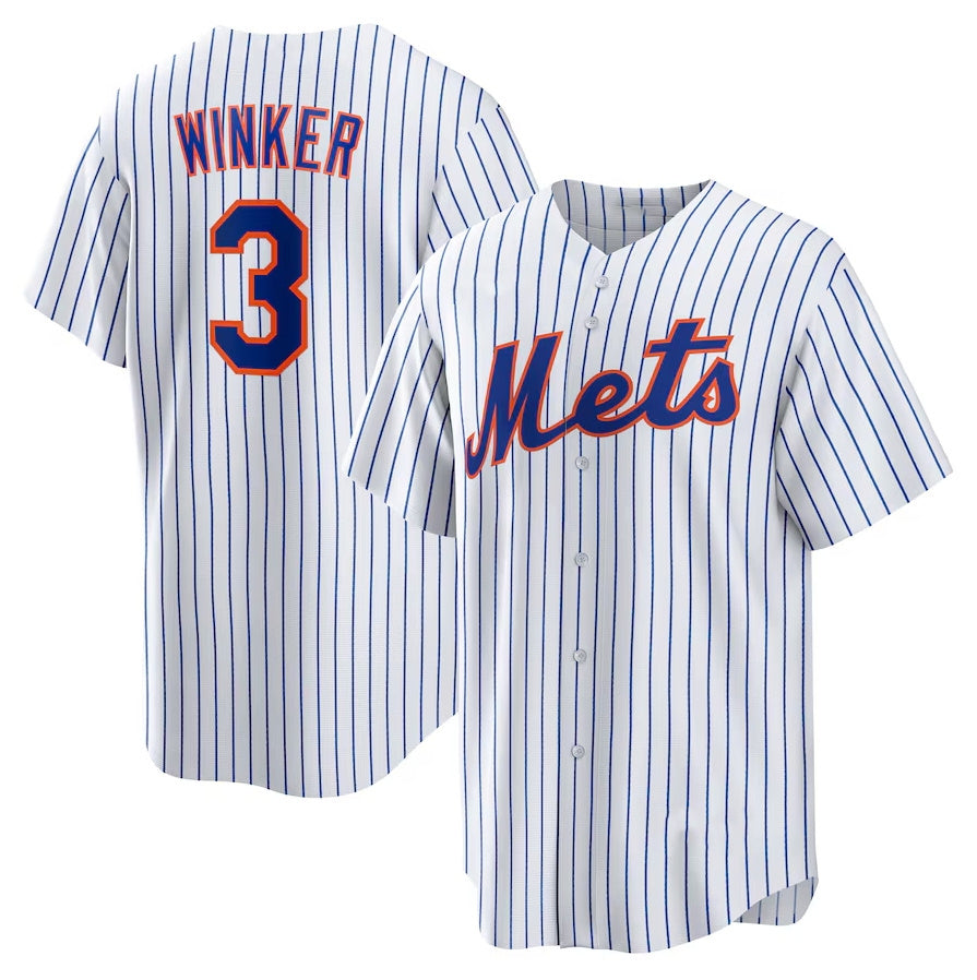 New York Mets #3 Jesse Winker Home Replica Jersey - White Stitched Baseball Jersey - Main View