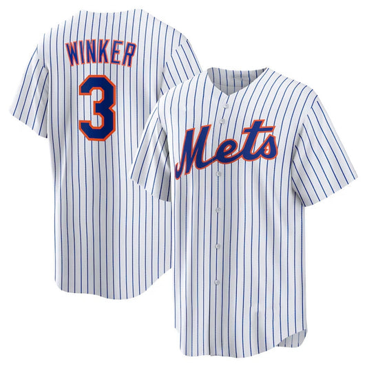 New York Mets #3 Jesse Winker Home Replica Jersey - White Stitched Baseball Jersey - Main View