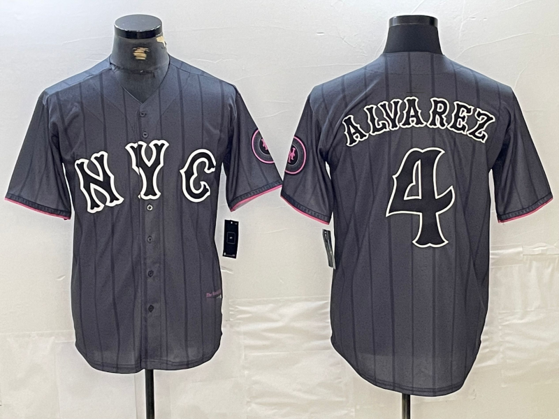 New York Mets #4 Francisco Alvarez Gray 2024 City Connect Cool Base Stitched Baseball Jerseys - Main View