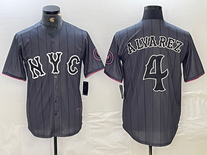 New York Mets #4 Francisco Alvarez Gray 2024 City Connect Cool Base Stitched Baseball Jerseys - Main View