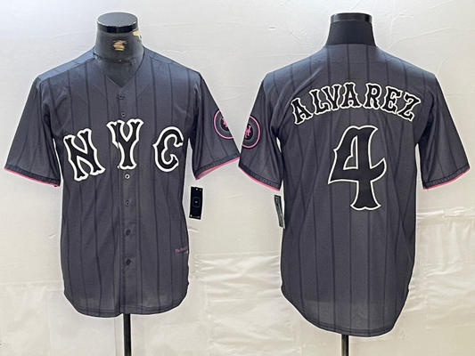 New York Mets #4 Francisco Alvarez Gray 2024 City Connect Cool Base Stitched Baseball Jerseys - Main View