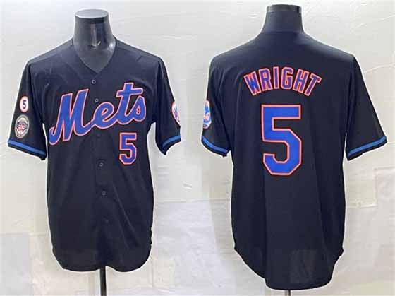New York Mets #5 David Wright Black With Patch Limited Stitched Baseball Jersey - Main View